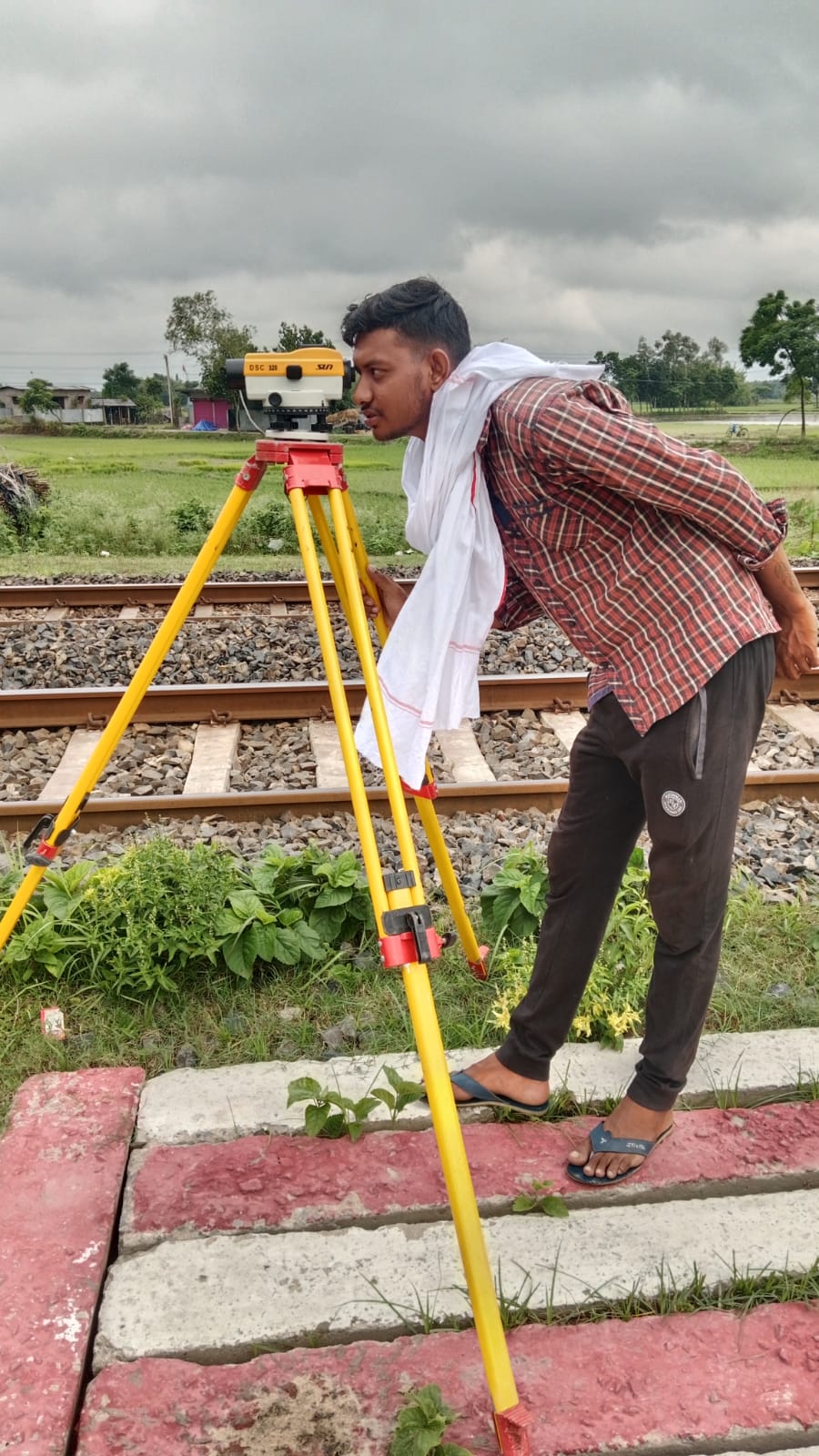Surveyor analyzing data