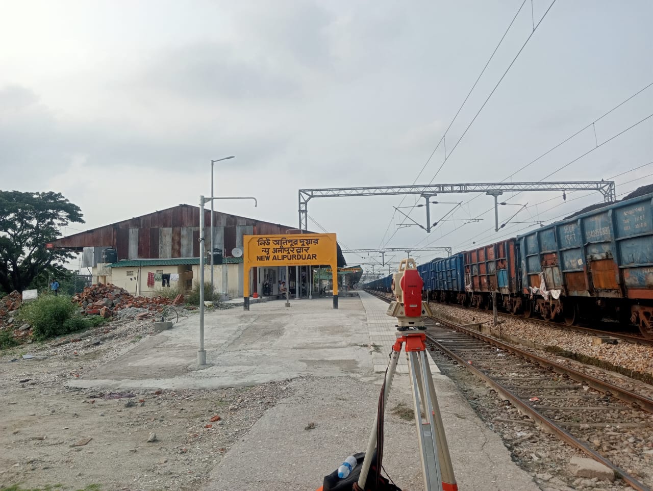 Survey equipment setup on site