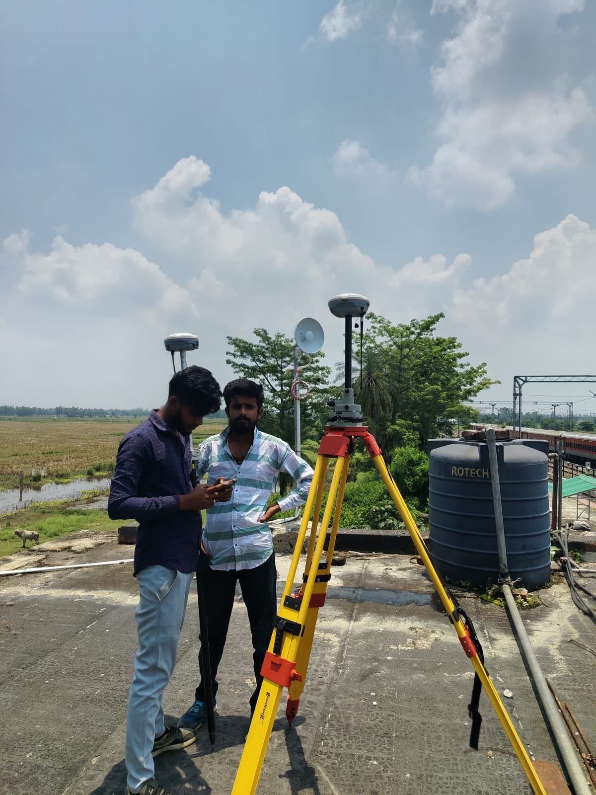 Survey equipment setup on site