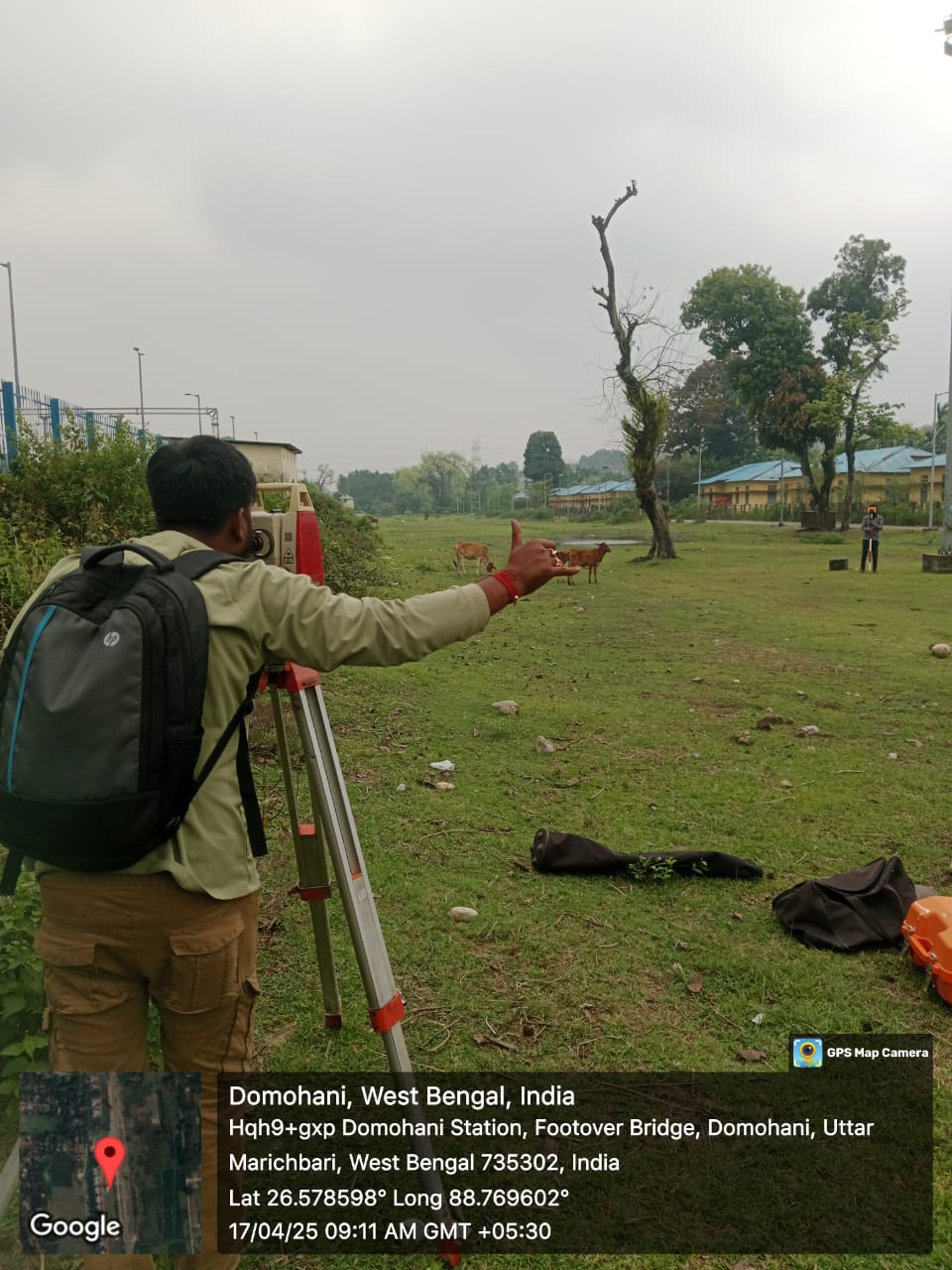 Survey equipment setup on site